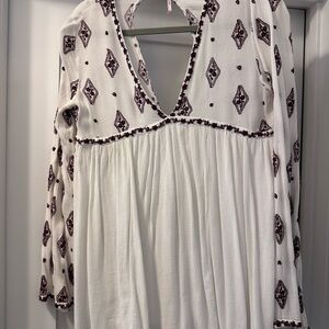 Free People White and Brown Blouse